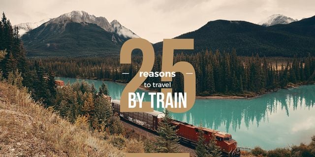 Train travel advantages with mountain landscape Twitter Design Template