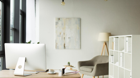 Cozy home office Interior Zoom Background – шаблон для дизайну