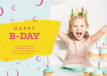 Designvorlage Little girl celebrating birthday für Card