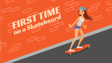 Skateboarding Lessons Girl Skating on Longboard Full HD video Design Template