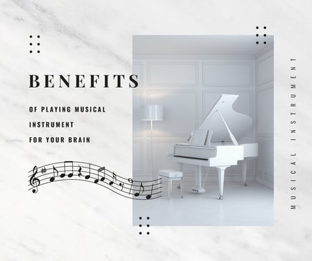 White grand Piano instrument Facebook tervezősablon