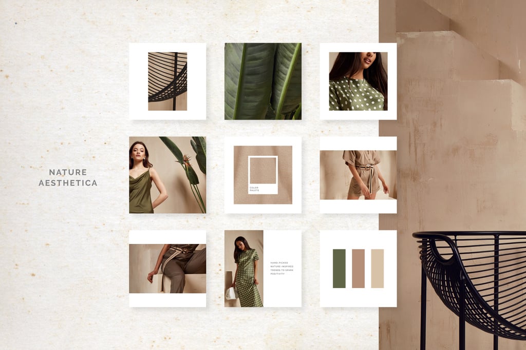 Woman in Stylish green Clothes Mood Board Design Template