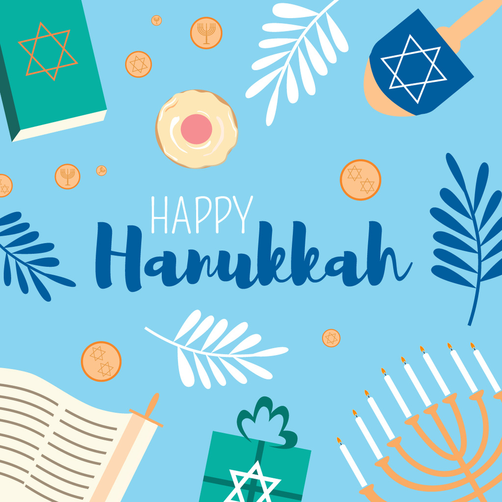 Happy Hanukkah greeting card  Instagram – шаблон для дизайна