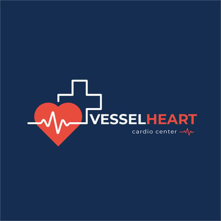 Cardio Center with Heartbeat and Cross Logo Design Template