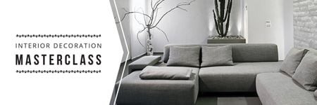 Plantilla de diseño de Masterclass de decoración de interiores con moderno sofá gris Email header 