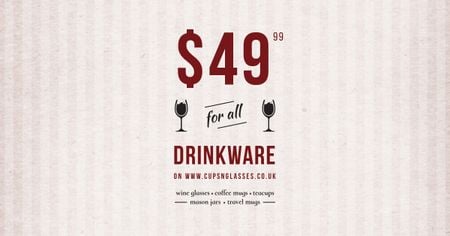 Drinkware Sale Offer with Wine Glasses Facebook AD Tasarım Şablonu