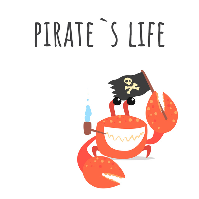 Plantilla de diseño de Funny crab with pirate flag Animated Post 