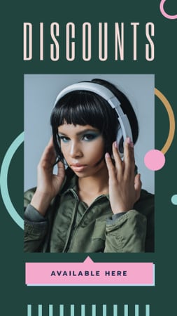 Girl listening to music in Headphones Instagram Story Design Template