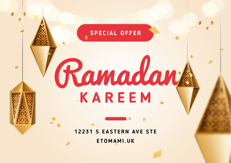 Ramadan Kareem Offer with Lanterns Postcard Design Template