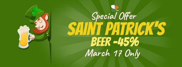 Saint Patrick's leprechaun with beer Facebook Video cover Design Template
