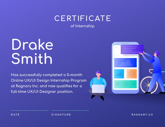 Designvorlage Online design School Internship in Blue für Certificate