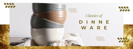 Dinnerware Ad with Stylish Bowls on Table Facebook cover Design Template