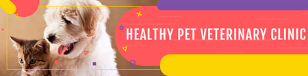 Plantilla de diseño de anuncio de clínica veterinaria con mascotas lindas Twitter 