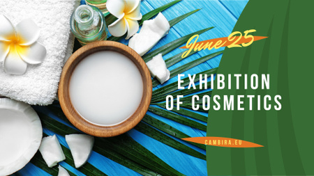 Platilla de diseño Exhibition of Cosmetics Ad with green leaves and Flower FB event cover