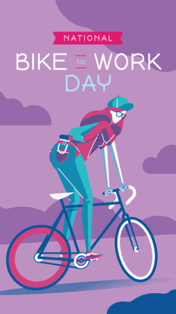 Girl riding bicycle on Bike to Work Day Instagram Story Tasarım Şablonu