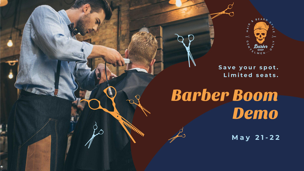 Client at professional barbershop FB event cover tervezősablon