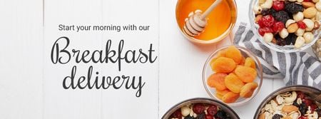 Ontwerpsjabloon van Facebook cover van Breakfast Offer Honey and Dried Fruits Granola