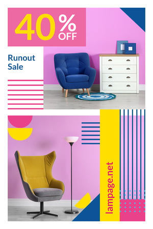 Furniture Shop Ad with Cozy Armchairs in Pink Room Pinterest Design Template