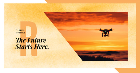 futuristinen teknologia drone lentävät taivaalla Facebook AD Design Template