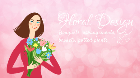 Florist Services Dreamy Girl Holding Bouquet in Pink Full HD video tervezősablon