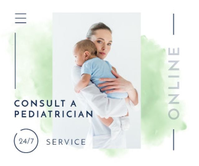 Pediatrician Consultation Service with Mother Holding Baby Large Rectangle Design Template