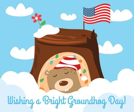 Cute funny animal on Groundhog Day Facebook Design Template