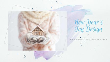 Hands holding house model for New Year Title – шаблон для дизайна