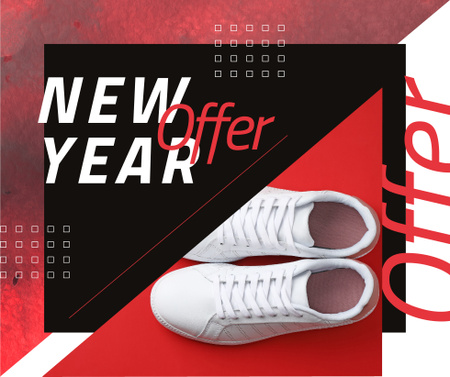 New Year Offer with Pair of running shoes Facebook Design Template