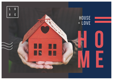 Plantilla de diseño de Real Estate Ad with Hands holding House Model Postcard 