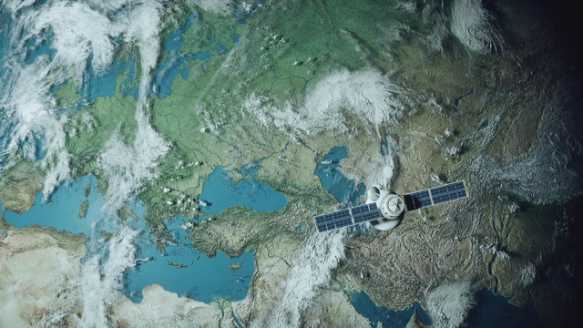 Ontwerpsjabloon van Zoom Background van Satellite is flying above the Earth