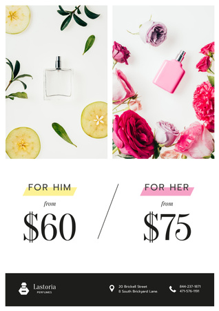 Platilla de diseño Perfume Offer with Glass Bottles in Flowers Poster