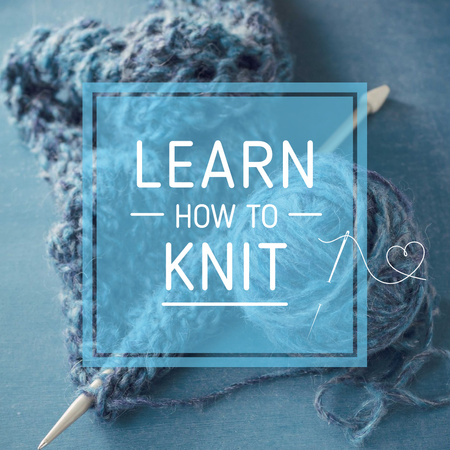 Knitting Workshop Needle and Yarn in Blue Instagram AD – шаблон для дизайну