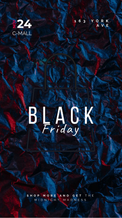 Plantilla de diseño de Black Friday Sale Glowing Shopping Bag Instagram Video Story 