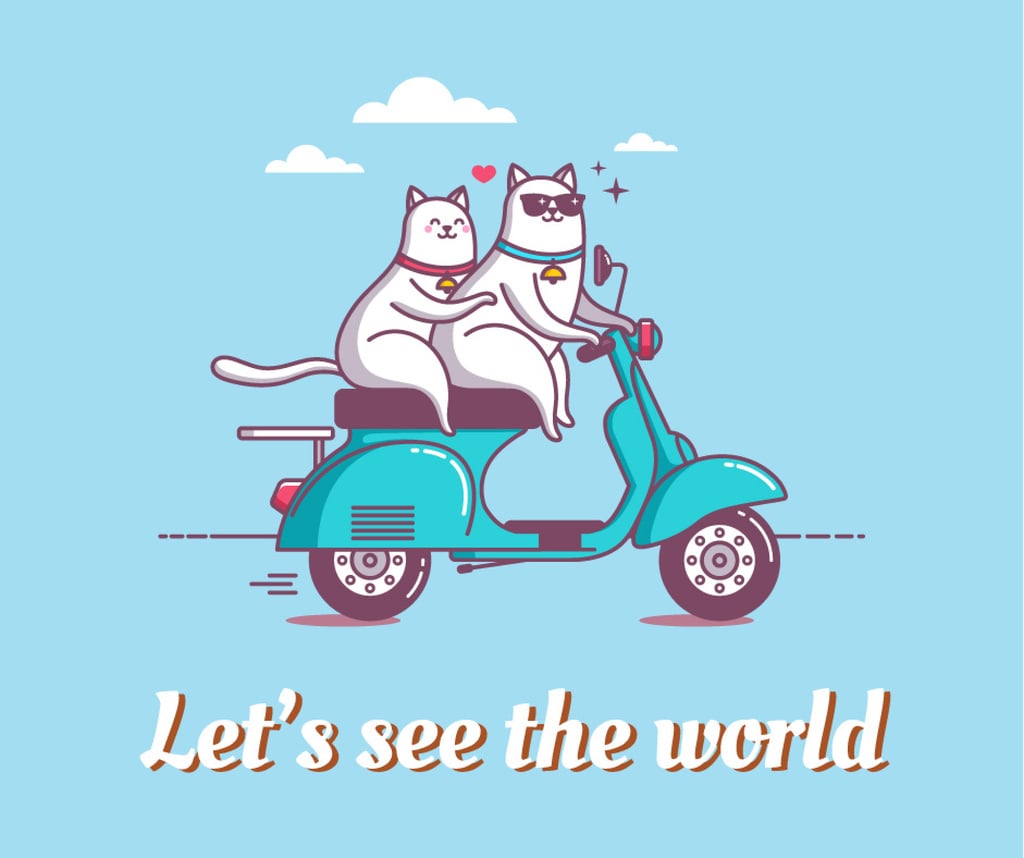 Ontwerpsjabloon van Facebook van Motivational travel quote with cats on Scooter
