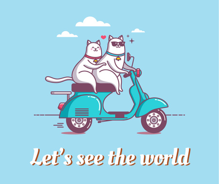 Motivational travel quote with cats on Scooter Facebook Design Template