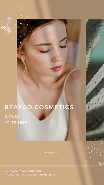 Cosmetics Products Offer with Tender Woman Instagram Story Design Template