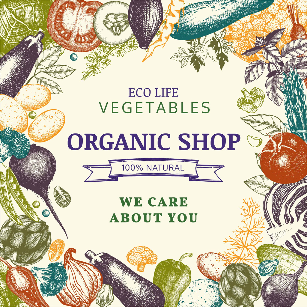 Organic shop with Vegetables Instagram Design Template