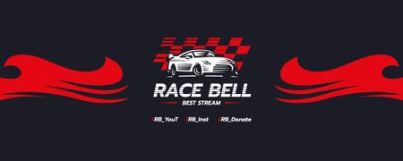 Реклама стріму перегонів з ілюстрацією гоночного автомобіля Twitch Profile Banner – шаблон для дизайну
