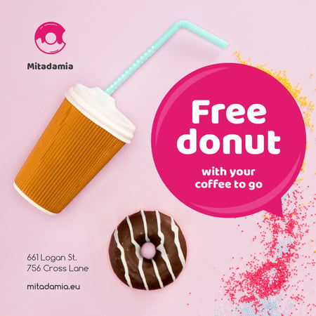 Donut and Coffee in Pink Instagram Design Template