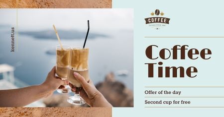 Ontwerpsjabloon van Facebook AD van Coffee Offer Toasting with Latte in Glasses