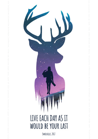 Motivational quote with Deer and Man silhouette Poster Šablona návrhu