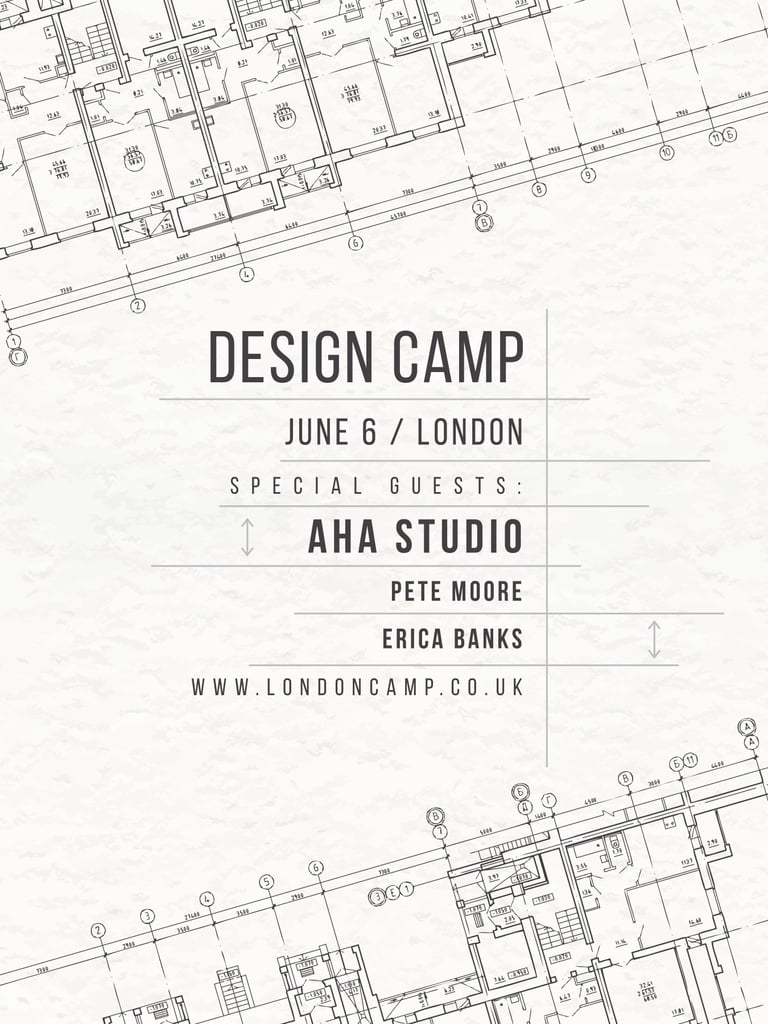Design camp announcement on blueprint Poster US Design Template