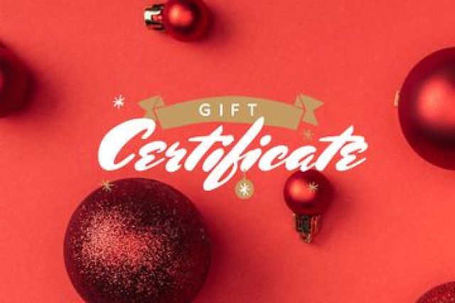Designvorlage Christmas Gift Offer with Shiny Red Baubles für Gift Certificate