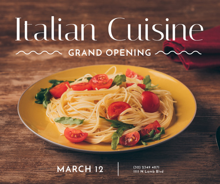 Plantilla de diseño de Pasta Restaurant opening tasty Italian Dish Facebook 
