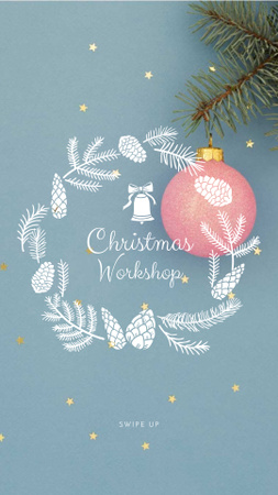 Decorative Christmas wreath in blue Instagram Story – шаблон для дизайна