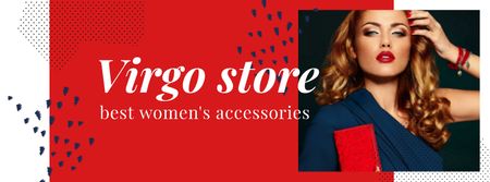 Fashion store ad with Woman in Red and Blue Facebook cover Šablona návrhu