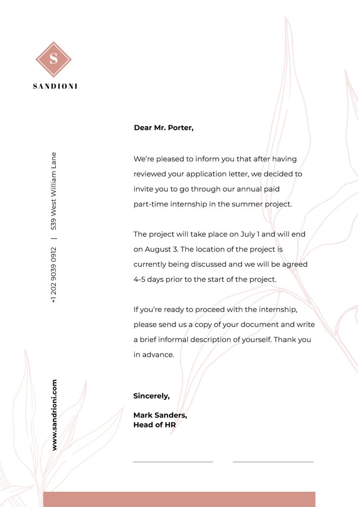 Template di design Business Company Internship official response Letterhead