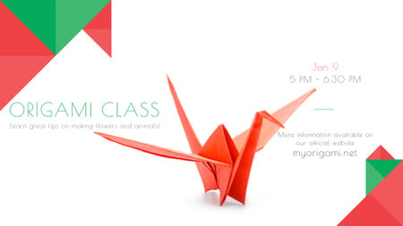Plantilla de diseño de Origami Classes Invitation Paper Bird in Red FB event cover 