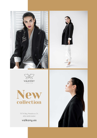 Template di design Female Clothes Ad with Woman in Monochrome Outfit Poster