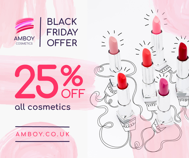 Platilla de diseño Black Friday Cosmetics Sale Lipsticks in Pink Facebook